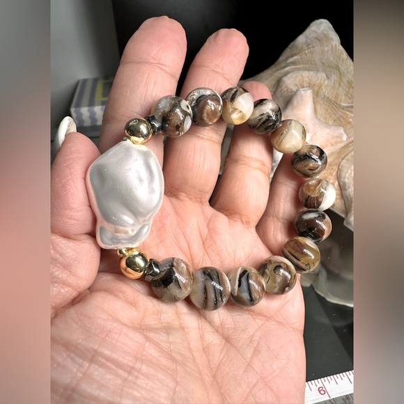 KING TROCHUS SHELL + BARROQUE SHELL PEARL NATURAL BRACELET size 7”” - Picture 7 of 12